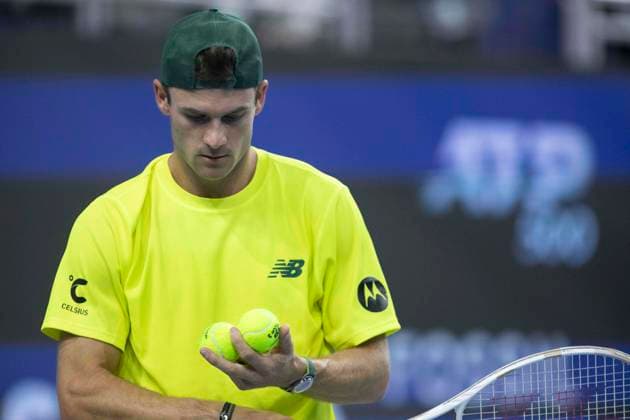 February 7, 2025, Frisco, Texas, USA: TOMMY PAUL (USA) looks to serve in a singles quarterfinal match against REILLY OPELKA (USA) during day seven of the 2025 Dallas Open at the Star in Frisco, TX. TOMMY PAUL (USA) defeated REILLY OPELKA (USA), 7-6. 6-2. Frisco USA - ZUMAh193 20250207_zsp_h193_057 Copyright: xDanielxMcGregor-Huyerx