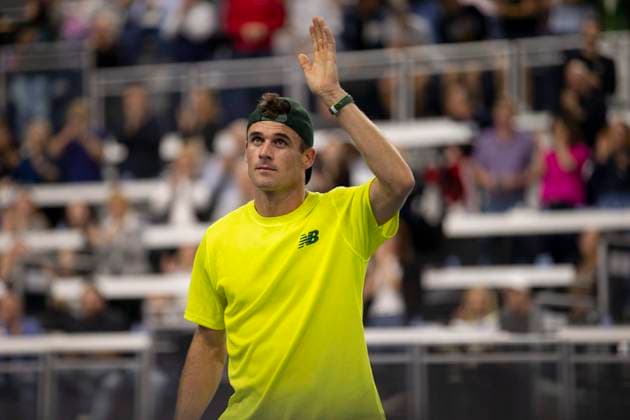 February 7, 2025, Frisco, Texas, USA: TOMMY PAUL (USA) celebrates after winning a singles quarterfinal match against REILLY OPELKA (USA) during day seven of the 2025 Dallas Open at the Star in Frisco, TX. TOMMY PAUL (USA) defeated REILLY OPELKA (USA), 7-6. 6-2. Frisco USA - ZUMAh193 20250207_zsp_h193_085 Copyright: xDanielxMcGregor-Huyerx