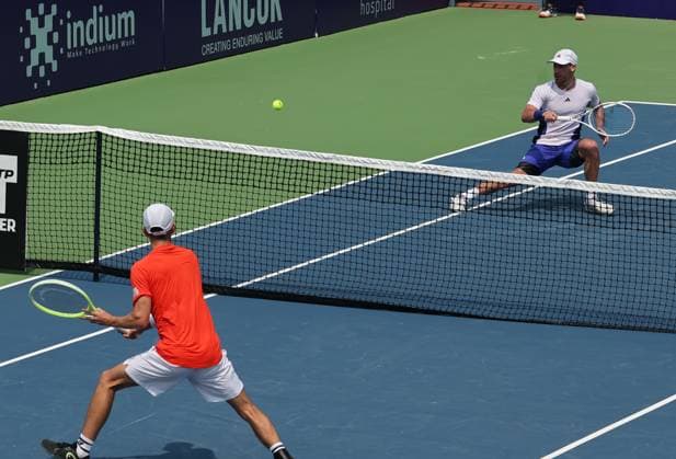 Chennai Open 2025: Chennai Open 2025: Kyrian JACQUET (FRA) vs Dalibor SVRCINA (CZE) Kyrian JACQUET (FRA) won by 6-4,6-1 Dalibor SVRCINA (CZE) in action Chennai SDAT Stadium INDIA Copyright: xSeshadrixSukumarx