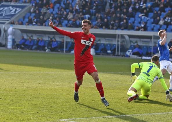 08 02 2025, xpfrx, Soccer 2 Bundesliga, SV Darmstadt 98 SV Elversberg Fisnik Asllani Elversberg celebrates the 0 3 DFL DFB REGULATIONS PROHIBIT ANY USE OF PHOTOGRAPHS as IMAGE SEQUENCES and or QUASI VIDEO Darmstadt