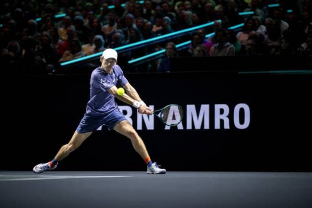 ROTTERDAM - Alex de Minaur (AUS) in action against Mattia Bellucci (ITA) on the sixth day of the ABN AMRO Open tennis tournament in Ahoy. ANP SANDER KING ABN AMRO Open - Day Six 2025 xVIxANPxSportx xxANPxIVx 519421230 originalFilename: 519421230.jpg