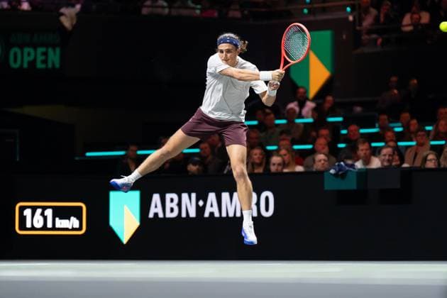 2025-02-08 ABN AMRO Open 2025 ROTTERDAM, NETHERLANDS - FEBRUARY 8: Mattia Bellucci of Italy competing in the Men s Singles during the ABN AMRO Open 2025 at Rotterdam Ahoy on February 8, 2025 in Rotterdam, Netherlands. Rotterdam Rotterdam Ahoy Netherlands Content not available for redistribution in The Netherlands directly or indirectly through any third parties. Copyright: xMarleenxFouchierx