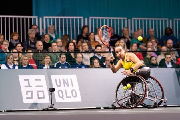 2025-02-08 Uniqlo Wheelchair Tennis Tour 2025 ROTTERDAM, NETHERLANDS - FEBRUARY 8: Jiske Griffioen of The Netherlands during the Uniqlo Wheelchair Tennis Tour 2025 at Rotterdam Ahoy on February 8, 2025 in Rotterdam, Netherlands. Rotterdam Rotterdam Ahoy Netherlands Content not available for redistribution in The Netherlands directly or indirectly through any third parties. Copyright: xMarleenxFouchierx