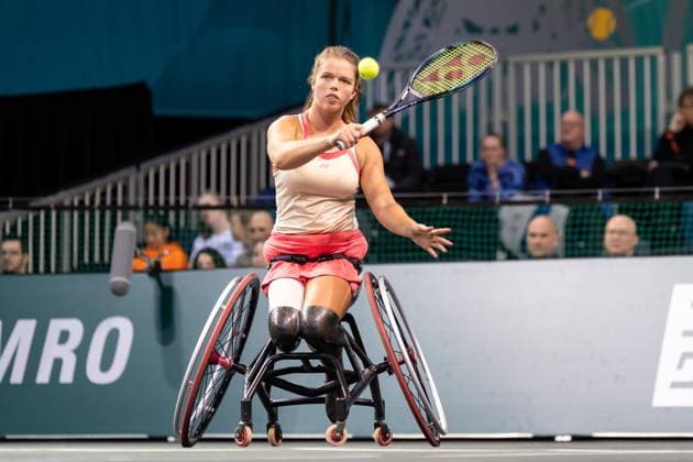 2025-02-08 Uniqlo Wheelchair Tennis Tour 2025 ROTTERDAM, NETHERLANDS - FEBRUARY 8: Lizzy de Greef of The Netherlands during the Uniqlo Wheelchair Tennis Tour 2025 at Rotterdam Ahoy on February 8, 2025 in Rotterdam, Netherlands. Rotterdam Rotterdam Ahoy Netherlands Content not available for redistribution in The Netherlands directly or indirectly through any third parties. Copyright: xMarleenxFouchierx