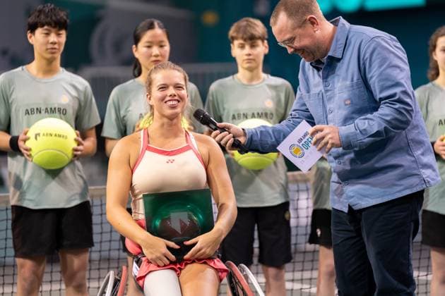 2025-02-08 Uniqlo Wheelchair Tennis Tour 2025 ROTTERDAM, NETHERLANDS - FEBRUARY 8: Lizzy de Greef of The Netherlands during the Uniqlo Wheelchair Tennis Tour 2025 at Rotterdam Ahoy on February 8, 2025 in Rotterdam, Netherlands. Rotterdam Rotterdam Ahoy Netherlands Content not available for redistribution in The Netherlands directly or indirectly through any third parties. Copyright: xMarleenxFouchierx