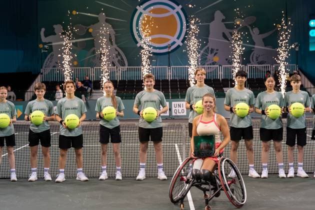 2025-02-08 Uniqlo Wheelchair Tennis Tour 2025 ROTTERDAM, NETHERLANDS - FEBRUARY 8: Lizzy de Greef of The Netherlands during the Uniqlo Wheelchair Tennis Tour 2025 at Rotterdam Ahoy on February 8, 2025 in Rotterdam, Netherlands. Rotterdam Rotterdam Ahoy Netherlands Content not available for redistribution in The Netherlands directly or indirectly through any third parties. Copyright: xMarleenxFouchierx