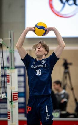 Volleyball, Season 2024 2025, 2 Bundesliga Nord, 08 02 2025, 16 Matchday, Men, TuB Bocholt blue vs SV Warnemuende red Alexander Maass TuB Bocholt , Bocholt Sporthalle West Nordrhein Westfalen Germany 250208_vb_tub-bocholt_sv-warnemuende_38240