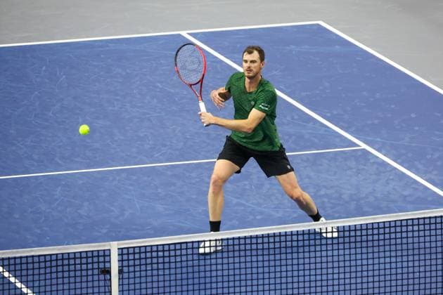 FRISCO, TX - FEBRUARY 08: Jamie Murray (GBR) hits a forehand during the doubles semifinals of the Dallas Open on February 8, 2025 at Ford Center at The Star in Frisco, TX. (Photo by George Walker Icon Sportswire) TENNIS: FEB 08 Dallas Open EDITORIAL USE ONLY Icon250208034