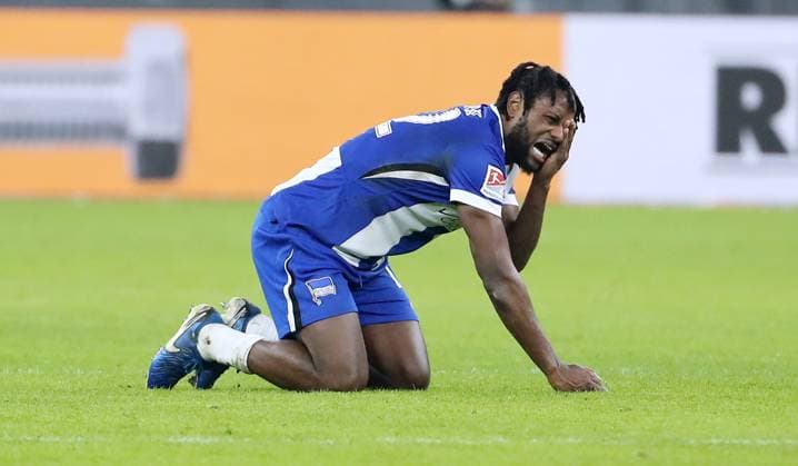 Deyovaisio Zeefuik battered, disappointed Disappointment Sport Football Soccer DFL 2 Bundesliga Men 21 Matchday Season 2024 2025 08 02 2025 Hertha BSC Berlin vs 1 FC Kaiserslautern FCK DFL regulations prohibit any use of photographs as image sequences and or quasi video