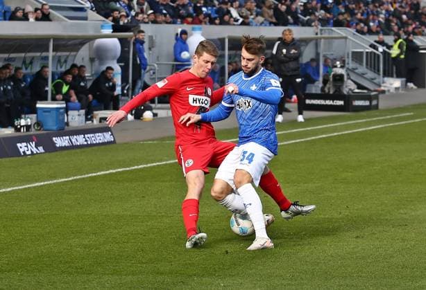 08 02 2025, xpfrx, Soccer 2 Bundesliga, SV Darmstadt 98 SV Elversberg v l Elias Baum Elversberg , Killian Julian Corredor Darmstadt DFL DFB REGULATIONS PROHIBIT ANY USE OF PHOTOGRAPHS as IMAGE SEQUENCES and or QUASI VIDEO Darmstadt