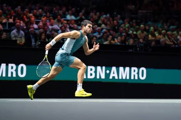 2025-02-08 ABN AMRO Open 2025 ROTTERDAM, NETHERLANDS - FEBRUARY 8: Carlos Alcaraz (ESP) during the ABN AMRO Open 2025 at Rotterdam Ahoy on February 8, 2025 in Rotterdam, Netherlands. Rotterdam Rotterdam Ahoy Netherlands Content not available for redistribution in The Netherlands directly or indirectly through any third parties. Copyright: xMarleenxFouchierx