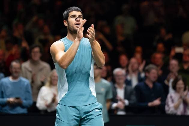 2025-02-08 ABN AMRO Open 2025 ROTTERDAM, NETHERLANDS - FEBRUARY 8: Carlos Alcaraz (ESP) during the ABN AMRO Open 2025 at Rotterdam Ahoy on February 8, 2025 in Rotterdam, Netherlands. Rotterdam Rotterdam Ahoy Netherlands Content not available for redistribution in The Netherlands directly or indirectly through any third parties. Copyright: xMarleenxFouchierx