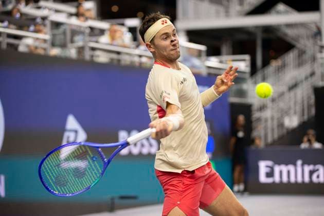 February 8, 2025, Frisco, Texas, USA: CASPER RUUD (NOR) returns with a forehand in a singles semifinal match against JAUME MUNAR (ESP) during day eight of the 2025 Dallas Open at the Star in Frisco, TX. CASPER RUUD (NOR) defeated JAUME MUNAR (ESP), 6:2, 2:6: 7:6. Frisco USA - ZUMAh193 20250208_zsp_h193_037 Copyright: xDanielxMcGregor-Huyerx