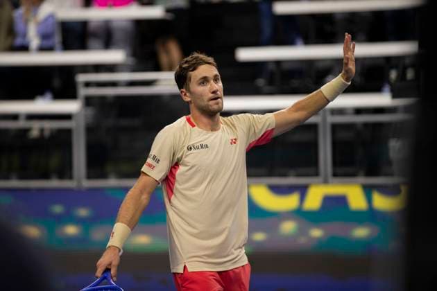 February 8, 2025, Frisco, Texas, USA: CASPER RUUD (NOR) celebrates after winning a singles semifinal match against JAUME MUNAR (ESP) during day eight of the 2025 Dallas Open at the Star in Frisco, TX. CASPER RUUD (NOR) defeated JAUME MUNAR (ESP), 6:2, 2:6: 7:6. Frisco USA - ZUMAh193 20250208_zsp_h193_042 Copyright: xDanielxMcGregor-Huyerx