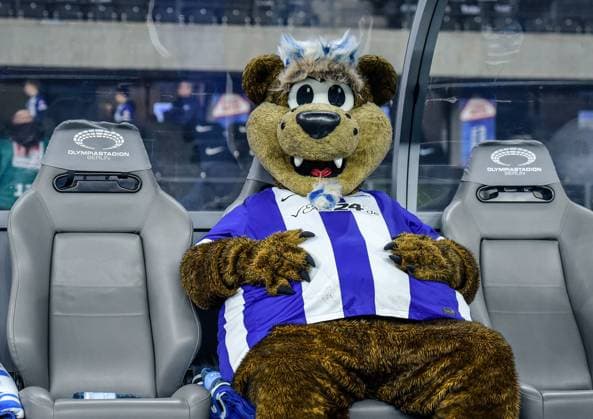 Soccer 2 Bundesliga, Hertha BSC Berlin 1 FC Kaiserslautern 08 02 2025, xdanx, Soccer 2 Bundesliga, Hertha BSC Berlin 1 FC Kaiserslautern emspor, v l Mascot Herthino sitting on the substitution bench DFL DFB REGULATIONS PROHIBIT ANY USE OF PHOTOGRAPHS as IMAGE SEQUENCES and or QUASI VIDEO Daniel Lakomski Mix1 Berlin Olympiastadion Berlin Germany DEU Copyright: xDanielxLakomskix