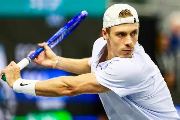 February 8, 2025, Frisco, Texas, USA: DENIS SHAPOVALOV (CAN) in action against Tommy Paul (USA) during the semifinals of the ATP, Tennis Herren Dallas Open at Ford Center at The Star. SHAPOVALOV wins 7:5, 6:3. Frisco USA - ZUMAf180 20250208_zsp_f180_021 Copyright: xMarkxFannx