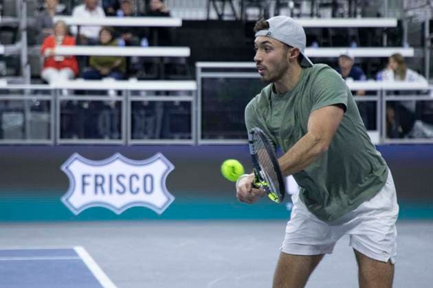 February 8, 2025, Frisco, Texas, USA: JJ TRACY (USA) returns with a forehand in a doubles semifinal match against ARIEL BEHAR (URY) ROBERT GALLOWAY (USA) during day eight of the 2025 Dallas Open at the Star in Frisco, TX. ARIEL BEHAR (URY) ROBERT GALLOWAY (USA) defeated ROBERT CASH (USA) JJ TRACY (USA), 6:2, 2:6, 7:6. Frisco USA - ZUMAh193 20250208_zsp_h193_091 Copyright: xDanielxMcGregor-Huyerx