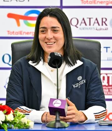 Ons Jabeur of Tunisia press conference, PK, Pressekonferenz Ons Jabeur of Tunisia talks to the media during a press conference ahead of the WTA, Tennis Damen Qatar TotalEnergies Open 2025 tennis tournament at the Khalifa International Tennis Complex in Doha, Qatar, on February 09, 2025. DOHA Qatar Copyright: xNoushadxThekkayilx