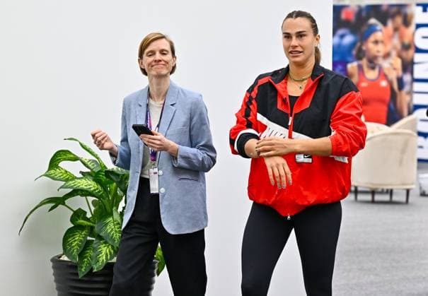 Aryna Sabalenka of Belarus press conference, PK, Pressekonferenz Aryna Sabalenka of Belarus during a press conference ahead of the WTA, Tennis Damen Qatar TotalEnergies Open 2025 tennis tournament at the Khalifa International Tennis Complex in Doha, Qatar, on February 09, 2025. DOHA Qatar Copyright: xNoushadxThekkayilx