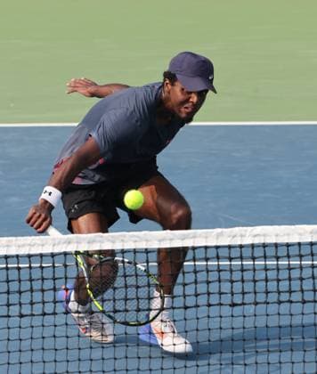 Chennai Open 2025: Singles Finals : Elias YMER (SWE) vs Kyrian JACQUET (FRA) Kyrian JACQUET (FRA) leading as of now Kyrian JACQUET (FRA) in action Kyrian JACQUET (FRA) won by 7-6(!) & 6-4 Chennai SDAT Stadium INDIA Copyright: xSeshadrixSukumarx