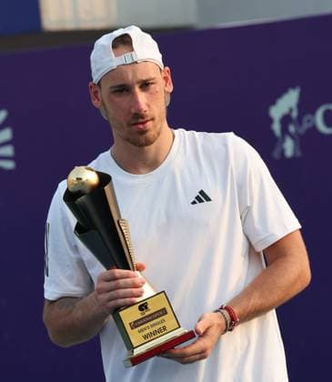 Chennai Open 2025: Singles Finals : Elias YMER (SWE) vs Kyrian JACQUET (FRA) Kyrian JACQUET (FRA) Kyrian JACQUET (FRA) won by 7-6(1) & 6-4 And became Chennai Open Champion Chennai SDAT Stadium INDIA Copyright: xSeshadrixSukumarx