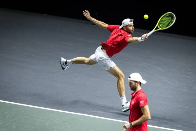 ROTTERDAM - Simone Bolelli (ITA) and Andrea Vavassori (ITA) in action against Sander Gille (BEL) and Jan Zielinski (POL) during the final doubles match on the seventh day of the ABN AMRO Open tennis tournament in Ahoy. ANP SANDER KING ABN AMRO Open - Day Seven 2025 xVIxANPxSportx xxANPxIVx 519515877 originalFilename: 519515877.jpg