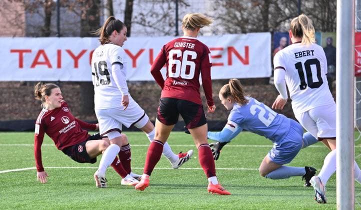 09 02 2025 Soccer Season 2024 2025 2 Women Soccer Bundesliga 14 Matchday 1 FC Nürnberg FCN Club Clubfrauen FC Ingolstadt 04 FCI Sportfoto Zink xwoxzix Nastassja Lein 24, 1 FC Nürnberg FCN scores Goal Goal Shot to 1 1 against Anna Lena Daum 22, FC Ingolstadt 04 FCI