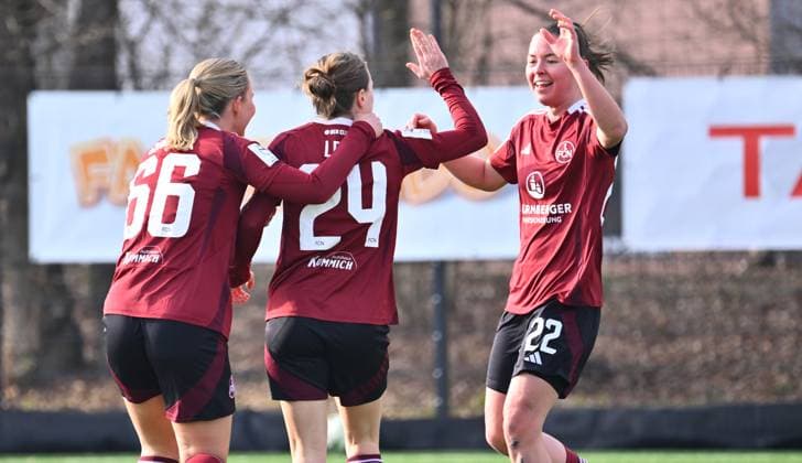 09 02 2025 Soccer Season 2024 2025 2 Women Soccer Bundesliga 14 Matchday 1 FC Nürnberg FCN Club Clubfrauen FC Ingolstadt 04 FCI Sportfoto Zink xwoxzix Goal celebration Joy after goal Goal shot to 1 1 by Nastassja Lein 24, 1 FC Nürnberg FCN Meret Günster Guenster 66, 1 FC Nürnberg FCN Nastassja Lein 24, 1 FC Nürnberg FCN Julia Pollak 22, 1 FC Nürnberg FCN