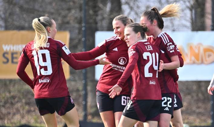 09 02 2025 Soccer Season 2024 2025 2 Women Soccer Bundesliga 14 Matchday 1 FC Nürnberg FCN Club Clubfrauen FC Ingolstadt 04 FCI Sportfoto Zink xwoxzix Goal celebration Joy after goal Goal shot to 1 1 by Nastassja Lein 24, 1 FC Nürnberg FCN