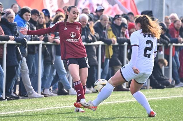 09 02 2025 Soccer Season 2024 2025 2 Women Soccer Bundesliga 14 Matchday 1 FC Nürnberg FCN Club Clubfrauen FC Ingolstadt 04 FCI Sportfoto Zink xwoxzix Lara Meroni 11, 1 FC Nürnberg FCN Mara Winter 2, FC Ingolstadt 04 FCI