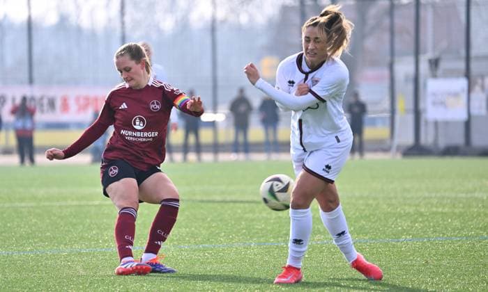 09 02 2025 Soccer Season 2024 2025 2 Women Soccer Bundesliga 14 Matchday 1 FC Nürnberg FCN Club Clubfrauen FC Ingolstadt 04 FCI Sportfoto Zink xwoxzix Luisa Guttenberger 4, 1 FC Nürnberg FCN Kerstin Bogenschütz 6, FC Ingolstadt 04 FCI