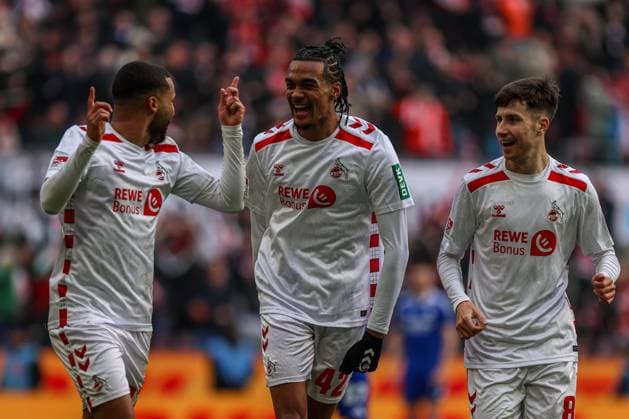 Goal, Goal celebration, for 1 0 by Damion Downs FC Köln FC Koeln, 42 , GER, FC Köln Koeln vs FC Schalke 04, Football, 2 Bundesliga, Matchday 21, Season 2024 2025, 09 02 2025, DFL DFB REGULATIONS PROHIBIT ANY USE OF PHOTOGRAPHS AS IMAGE SEQUENCES AND OR QUASI VIDEO, GER, FC Köln Koeln vs FC Schalke 04, Football, 2 Bundesliga, 21 Matchday, Season 2024 2025, 09 02 2025 Köln Koeln Copyright: xGabrielxBoiax EP_EER