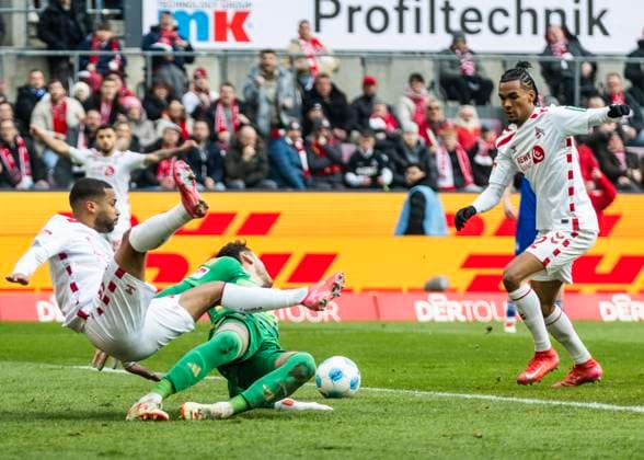 Köln, RheinEnergieStadion, 07 01 2025 Damion Downs of Koeln scores the 1 0 goal during the 2 Bundesliga 1 FC Köln vs FC Schalke 04