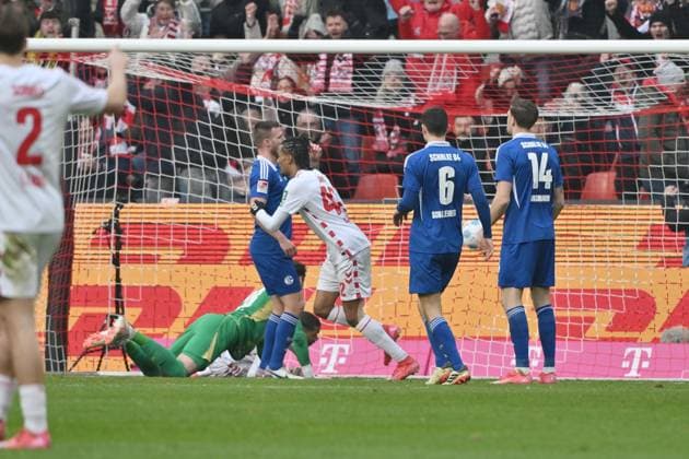 Damion Downs 1 FC Koeln , mi , scores the goal to 1 0 09 02 2025, Soccer 2 Bundesliga, Matchday 21, Season 2024 2025 1 FC Köln FC Schalke 04 Koeln Rhein Energie Stadion Nordrhein Westfalen Germany Team2