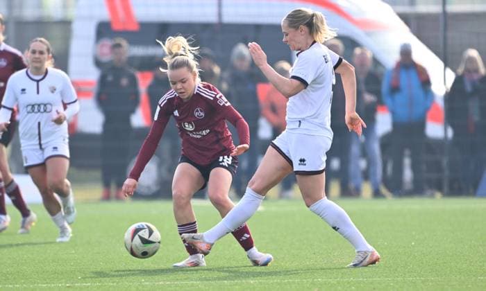 09 02 2025 Soccer Season 2024 2025 2 Women Soccer Bundesliga 14 Matchday 1 FC Nürnberg FCN Club Clubfrauen FC Ingolstadt 04 FCI Sportfoto Zink xwoxzix Anny Kerim Lindland 19, 1 FC Nürnberg FCN Kerstin Bogenschütz 6, FC Ingolstadt 04 FCI