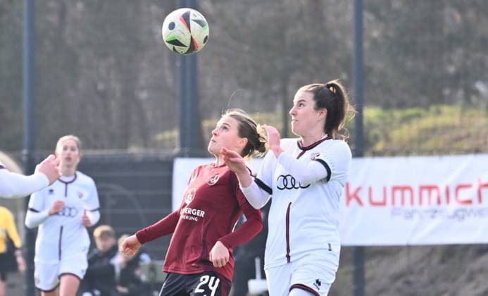09 02 2025 Soccer Season 2024 2025 2 Women Soccer Bundesliga 14 Matchday 1 FC Nürnberg FCN Club Clubfrauen FC Ingolstadt 04 FCI Sportfoto Zink xwoxzix Nastassja Lein 24, 1 FC Nürnberg FCN Nina Penzkofer 29, FC Ingolstadt 04 FCI