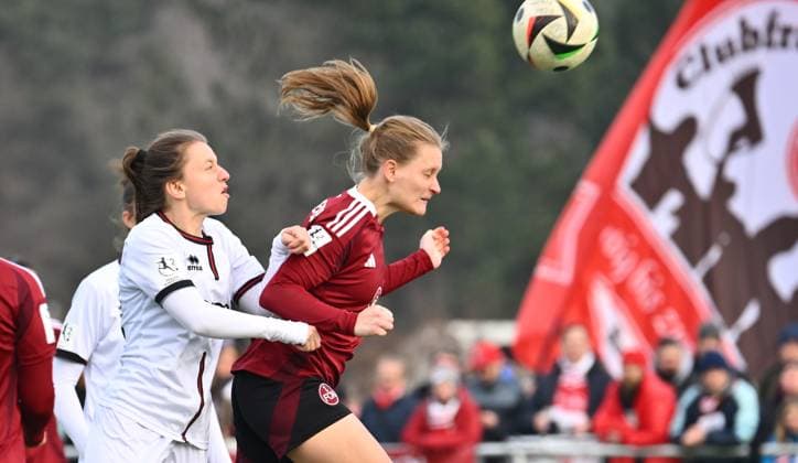 09 02 2025 Soccer Season 2024 2025 2 Women Soccer Bundesliga 14 Matchday 1 FC Nürnberg FCN Club Clubfrauen FC Ingolstadt 04 FCI Sportfoto Zink xwoxzix Stefanie Reischmann 24, FC Ingolstadt 04 FCI Luisa Guttenberger 4, 1 FC Nürnberg FCN