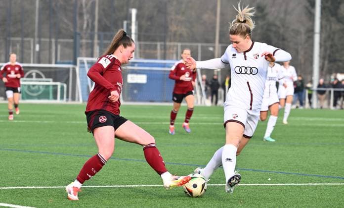 09 02 2025 Soccer Season 2024 2025 2 Women Soccer Bundesliga 14 Matchday 1 FC Nürnberg FCN Club Clubfrauen FC Ingolstadt 04 FCI Sportfoto Zink xwoxzix Jacqueline Baumgärtel 20, 1 FC Nürnberg FCN Lisa Ebert 10, FC Ingolstadt 04 FCI