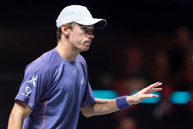 2025-02-09 ABN AMRO Open Day Seven ROTTERDAM, NETHERLANDS - FEBRUARY 9: Alex De Minaur of Australia reacts during Day Seven of the ABN AMRO Open at Rotterdam Ahoy on February 9, 2025 in Rotterdam, Netherlands. (Photo by Joris Verwijst BSR Agency) Rotterdam Netherlands Content not available for redistribution in The Netherlands directly or indirectly through any third parties. Copyright: xBSRxAgencyx