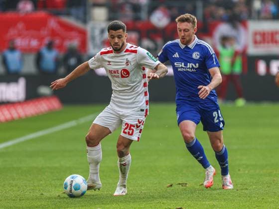 Jusuf Gazibegovic FC Köln FC Koeln, 25 in duel against Tobias Mohr FC Schalke 04, 29, GER, FC Köln Koeln vs FC Schalke 04, Football, 2 Bundesliga, Matchday 21, Season 2024 2025, 09 02 2025, DFL DFB REGULATIONS PROHIBIT ANY USE OF PHOTOGRAPHS AS IMAGE SEQUENCES AND OR QUASI VIDEO, GER, FC Köln Koeln vs FC Schalke 04, Football, 2 Bundesliga, Matchday 21, Season 2024 2025, 09 02 2025 Köln Koeln Copyright: xGabrielxBoiax EP_EER