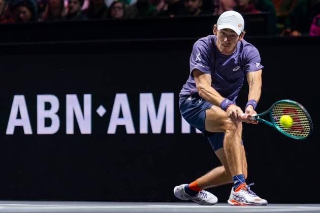 2025-02-09 ABN AMRO Open Day Seven ROTTERDAM, NETHERLANDS - FEBRUARY 9: Alex De Minaur of Australia in action during Day Seven of the ABN AMRO Open at Rotterdam Ahoy on February 9, 2025 in Rotterdam, Netherlands. (Photo by Joris Verwijst BSR Agency) Rotterdam Netherlands Content not available for redistribution in The Netherlands directly or indirectly through any third parties. Copyright: xBSRxAgencyx