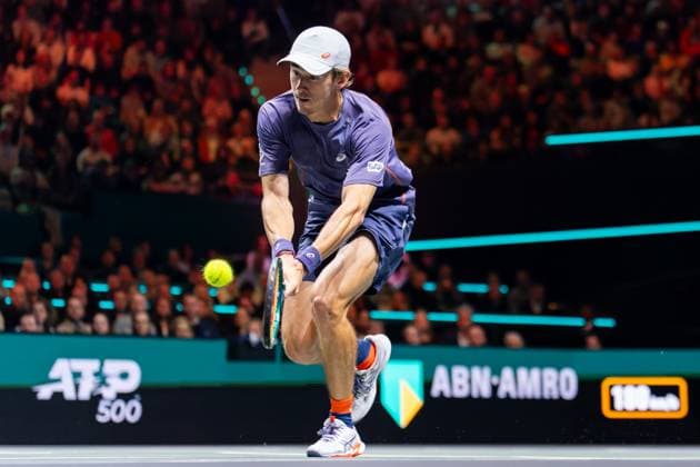 2025-02-09 ABN AMRO Open Day Seven ROTTERDAM, NETHERLANDS - FEBRUARY 9: Alex De Minaur of Australia in action during Day Seven of the ABN AMRO Open at Rotterdam Ahoy on February 9, 2025 in Rotterdam, Netherlands. (Photo by Joris Verwijst BSR Agency) Rotterdam Netherlands Content not available for redistribution in The Netherlands directly or indirectly through any third parties. Copyright: xBSRxAgencyx