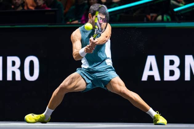 2025-02-09 ABN AMRO Open Day Seven ROTTERDAM, NETHERLANDS - FEBRUARY 9: Carlos Alcaraz of Spain in action during Day Seven of the ABN AMRO Open at Rotterdam Ahoy on February 9, 2025 in Rotterdam, Netherlands. (Photo by Joris Verwijst BSR Agency) Rotterdam Netherlands Content not available for redistribution in The Netherlands directly or indirectly through any third parties. Copyright: xBSRxAgencyx
