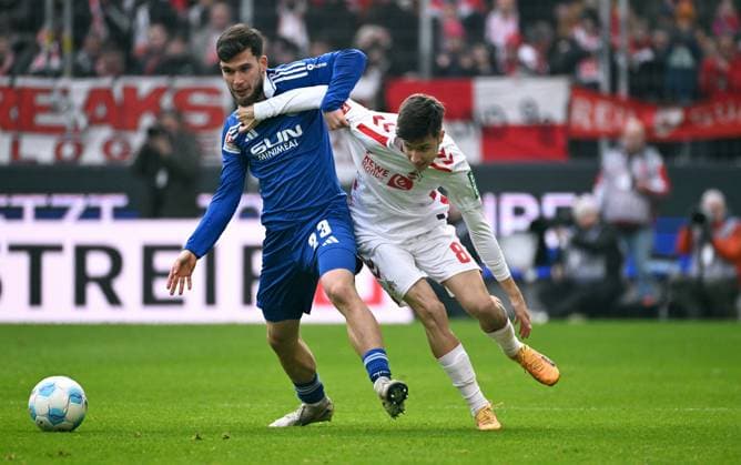 Football, Bundesliga, Germany, Men, Season 2024 2025, Matchday 21, Rhein Energie Stadion Köln, 1 FC Köln FC Schalke 04 1 0 Denis Huseinbasic KOE , Mehmet Aydin S04 Action