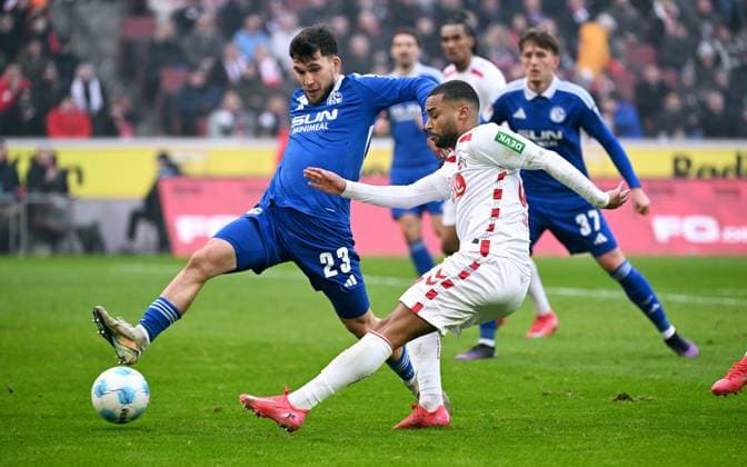 Football, Bundesliga, Germany, Men, Season 2024 2025, Matchday 21, Rhein Energie Stadion Köln, 1 FC Köln FC Schalke 04 1 0 Linton Maina KOE , Mehmet Aydin S04 Action