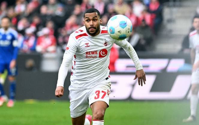 Football, Bundesliga, Germany, Men, Season 2024 2025, Matchday 21, Rhein Energie Stadion Köln, 1 FC Köln FC Schalke 04 1 0 Linton Maina KOE Action, Single image