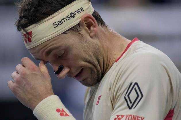February 9, 2025, Frisco, Texas, USA: CASPER RUUD (NOR) reacts in a singles final match against DENIS SHAPOVALOV (CAN) during day eight of the 2025 ATP, Tennis Herren 500 Dallas Open at the Star in Frisco, TX. DENIS SHAPOVALOV (CAN) defeated CASPER RUUD (NOR), 7:6, 6:3. Frisco USA - ZUMAh193 20250209_zsp_h193_012 Copyright: xDanielxMcGregor-Huyerx