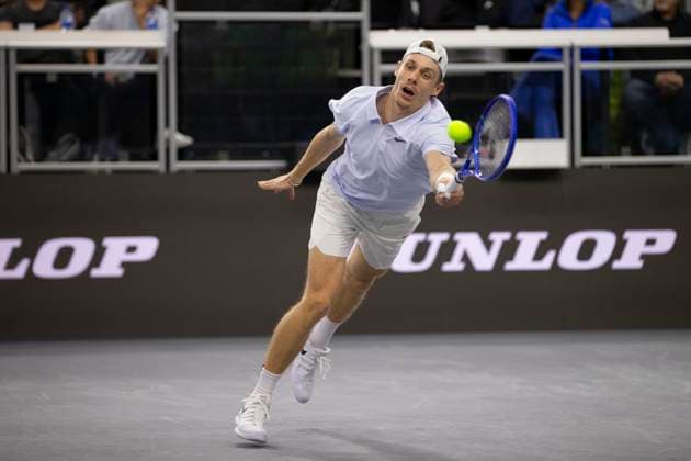 February 9, 2025, Frisco, Texas, USA: DENIS SHAPOVALOV (CAN) returns with a forehand in a singles final match against CASPER RUUD (NOR) during day eight of the 2025 ATP, Tennis Herren 500 Dallas Open at the Star in Frisco, TX. DENIS SHAPOVALOV (CAN) defeated CASPER RUUD (NOR), 7:6, 6:3. Frisco USA - ZUMAh193 20250209_zsp_h193_021 Copyright: xDanielxMcGregor-Huyerx
