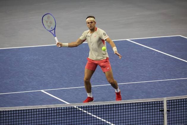 FRISCO, TX - FEBRUARY 09: Casper Ruud (NOR) hits a volley during the final of the Dallas Open on February 9, 2025 at Ford Center at The Star in Frisco, TX. (Photo by George Walker Icon Sportswire) TENNIS: FEB 09 Dallas Open EDITORIAL USE ONLY Icon250209015