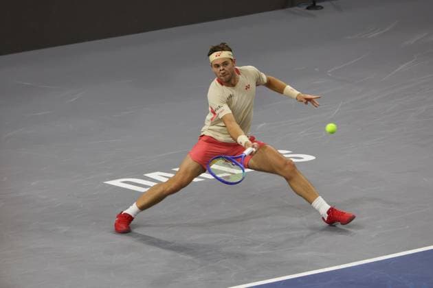 FRISCO, TX - FEBRUARY 09: Casper Ruud (NOR) hits a forehand during the final of the Dallas Open on February 9, 2025 at Ford Center at The Star in Frisco, TX. (Photo by George Walker Icon Sportswire) TENNIS: FEB 09 Dallas Open EDITORIAL USE ONLY Icon250209028